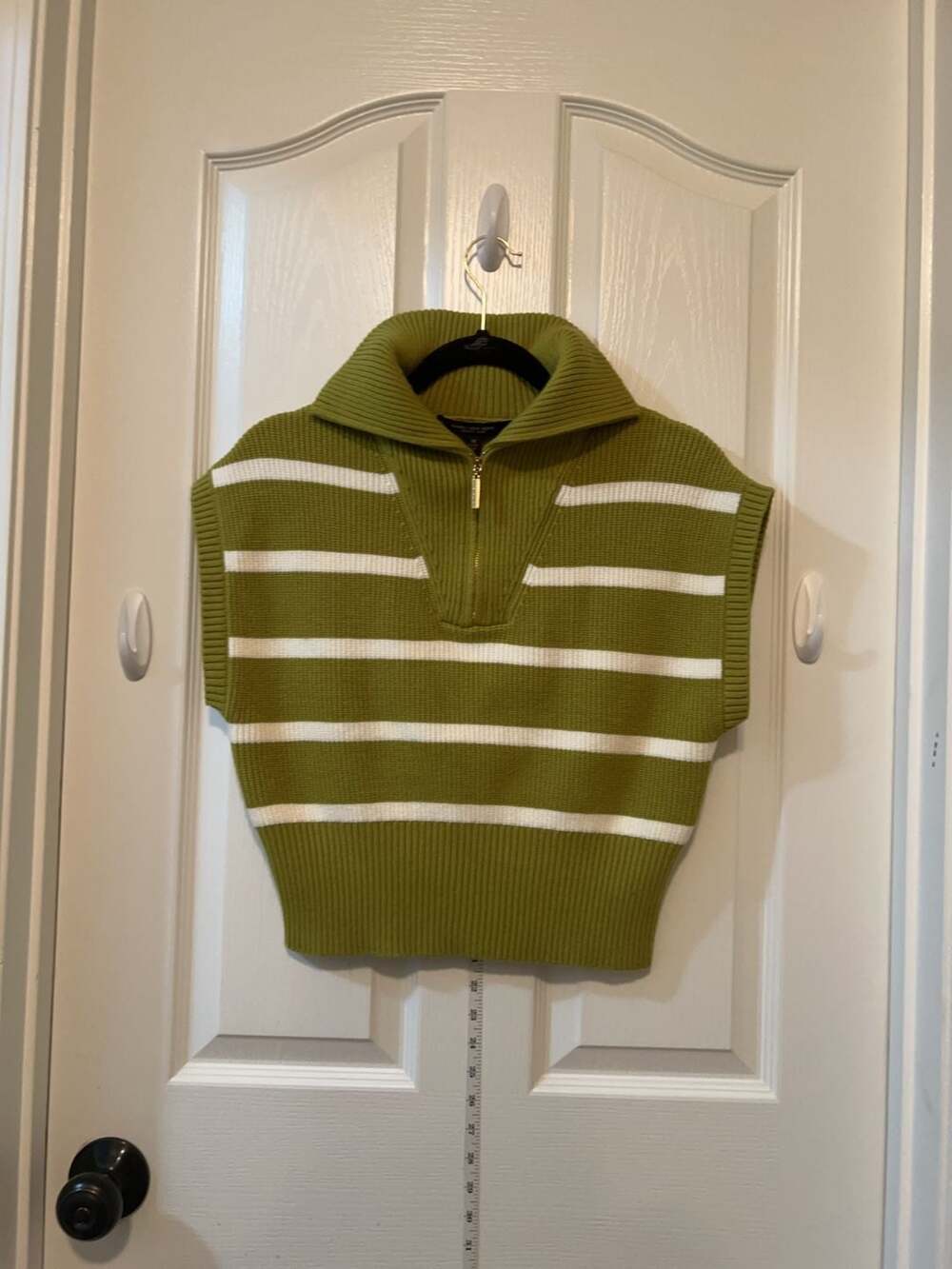 Marc New York Andrew Marc XS Chartreuse/White Striped Quarter Zip Sweater Vest